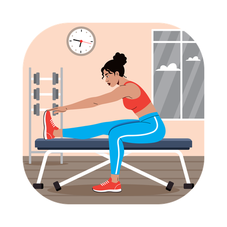 Mujer haciendo ejercicio de estiramiento con flexión hacia adelante sentada  Ilustración