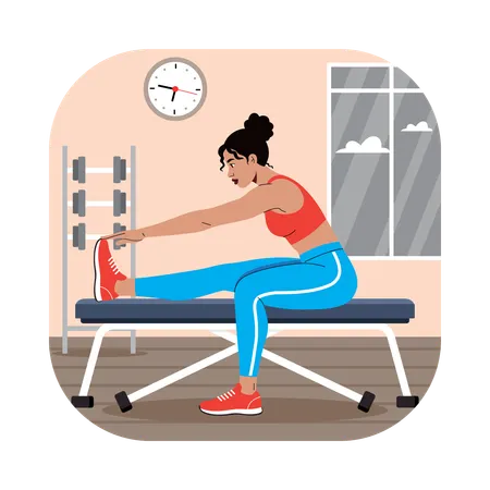 Mujer haciendo ejercicio de estiramiento con flexión hacia adelante sentada  Ilustración