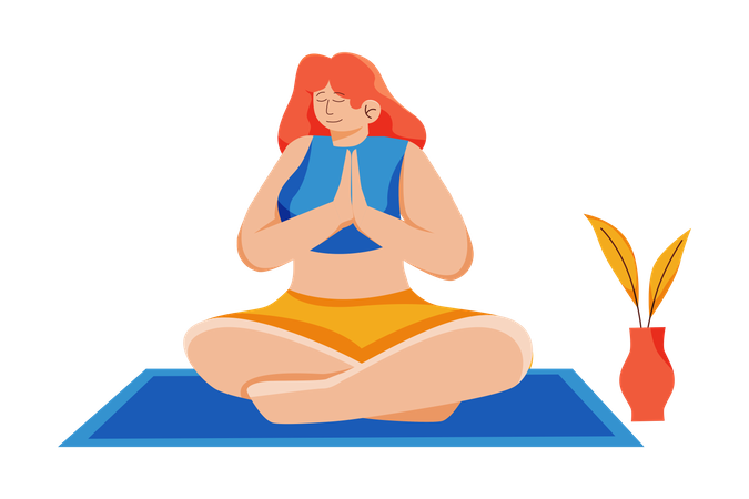 Mujer haciendo ejercicio de meditación  Ilustración