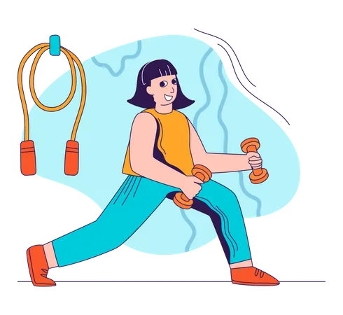 Mujer haciendo ejercicio de piernas con mancuernas  Ilustración