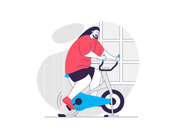 Mujer haciendo ejercicio en bicicleta de gimnasio  Ilustración