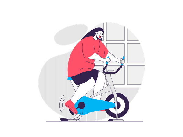 Mujer haciendo ejercicio en bicicleta de gimnasio  Illustration