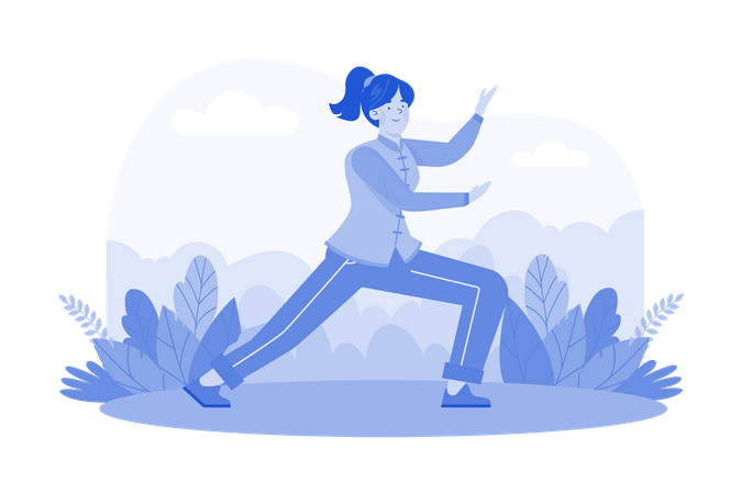 Mujer haciendo ejercicio en el jardín  Ilustración