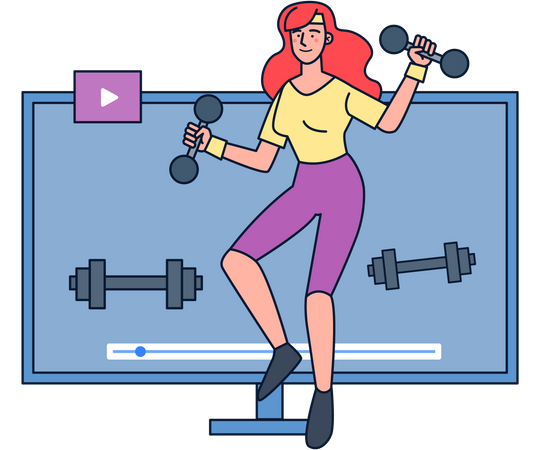 Mujer haciendo tutorial de ejercicios  Ilustración