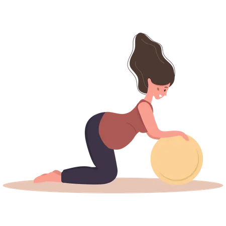 Mujer haciendo ejercicio con pelota de gimnasia  Ilustración