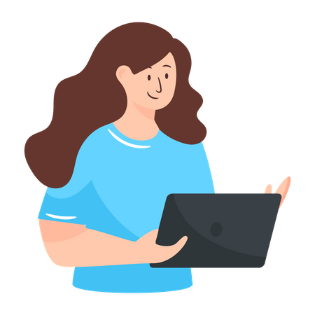 Mujer haciendo en línea discutiendo en tableta  Ilustración