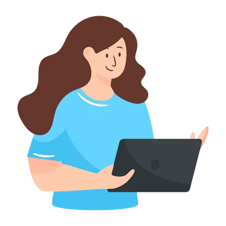 Mujer haciendo en línea discutiendo en tableta  Ilustración