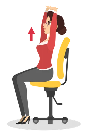 Mujer haciendo estiramientos de espalda en la oficina  Ilustración