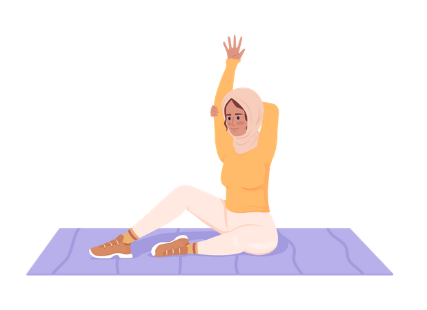 Mujer haciendo estiramientos de la parte superior del cuerpo sobre la colchoneta  Ilustración