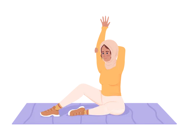 Mujer haciendo estiramientos de la parte superior del cuerpo sobre la colchoneta  Ilustración