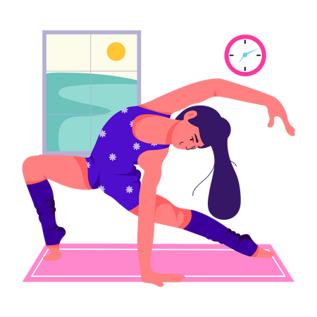 Mujer haciendo yoga de estiramiento  Ilustración