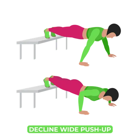 Mujer haciendo flexiones amplias en declive  Illustration