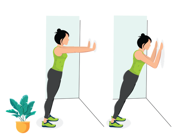 Mujer haciendo flexiones de pared  Illustration