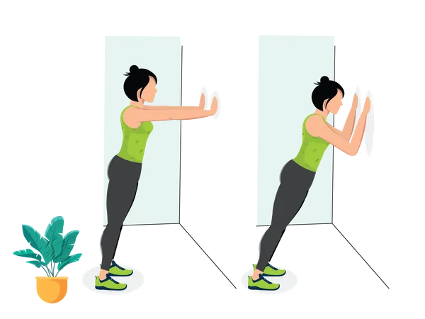 Mujer haciendo flexiones de pared  Illustration