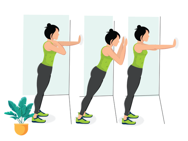 Mujer haciendo flexiones de pared con toque de hombro  Illustration