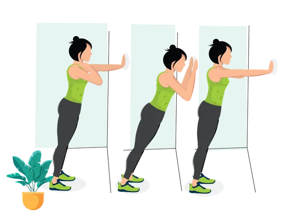 Mujer haciendo flexiones de pared con toque de hombro  Illustration