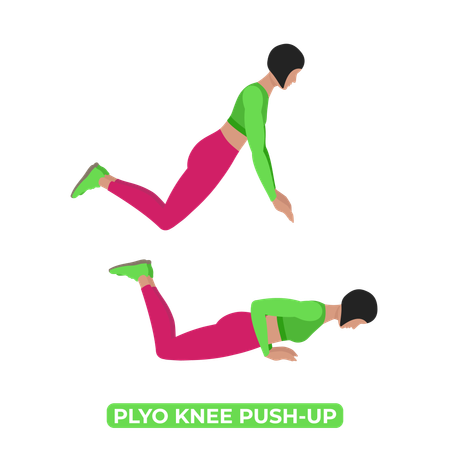 Mujer haciendo flexiones de rodilla Plyo hacia arriba  Ilustración