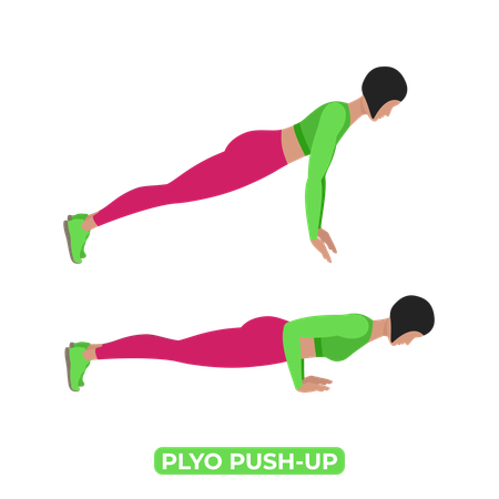 Mujer haciendo flexiones plyo hacia arriba  Ilustración