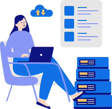 Mujer haciendo gestión de bases de datos  Ilustración