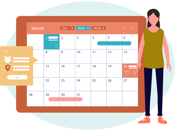 Mujer haciendo horario  Ilustración