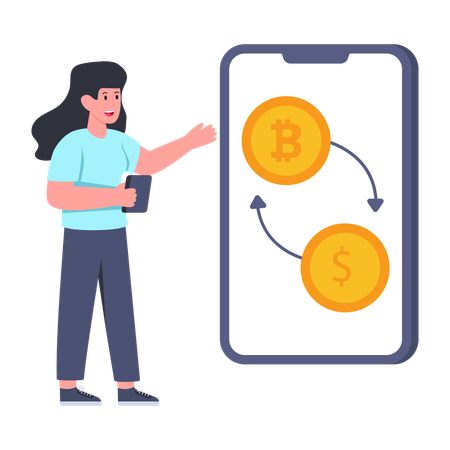 Mujer haciendo intercambio de Bitcoin  Illustration