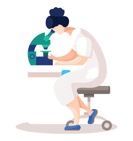 Mujer haciendo investigación con microscopio  Ilustración