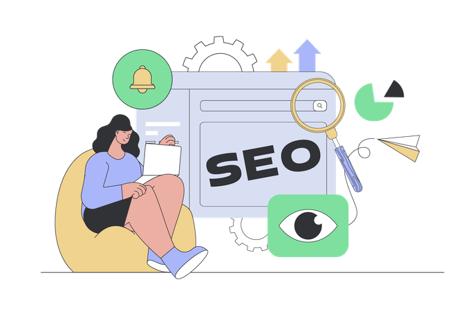 Mujer haciendo investigación de datos  Ilustración