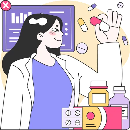 Mujer haciendo investigación en medicina  Ilustración