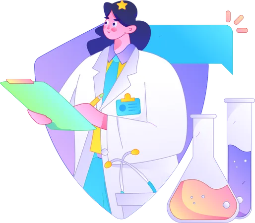 Mujer haciendo investigación médica  Ilustración