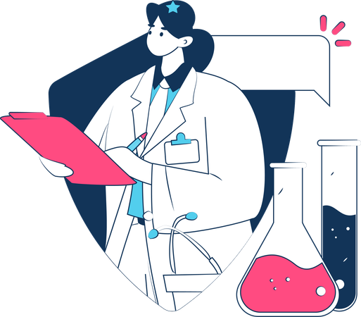 Mujer haciendo investigación médica  Ilustración