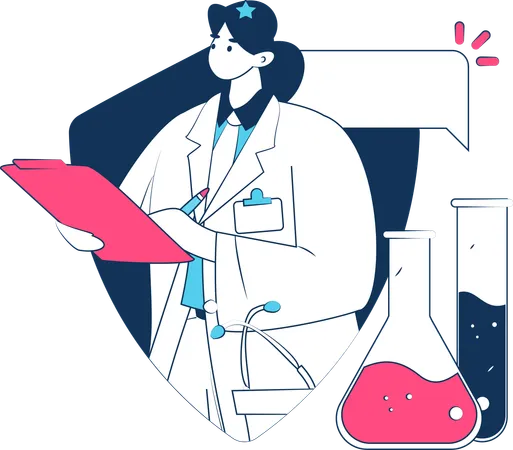 Mujer haciendo investigación médica  Ilustración