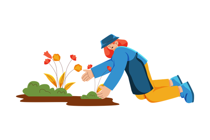 Mujer haciendo jardineria  Ilustración