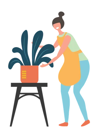 Mujer haciendo jardinería en casa  Ilustración