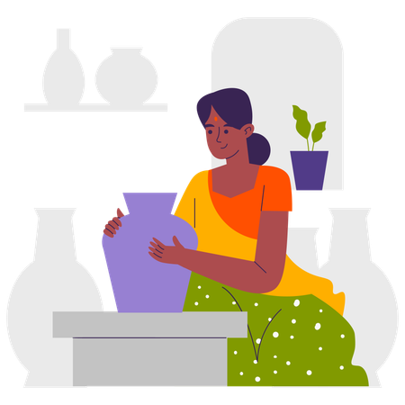 Mujer haciendo jarron  Ilustración