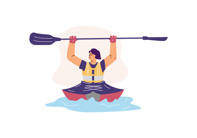 Mujer haciendo kayak en el agua  Ilustración