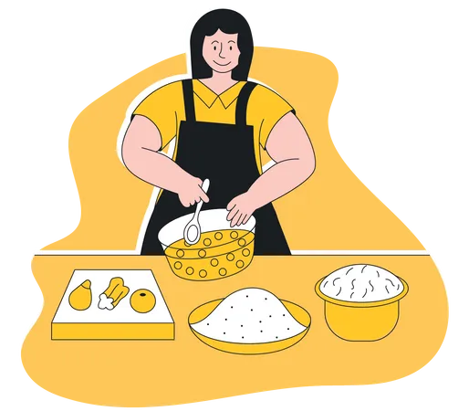 Mujer preparando la cena  Ilustración