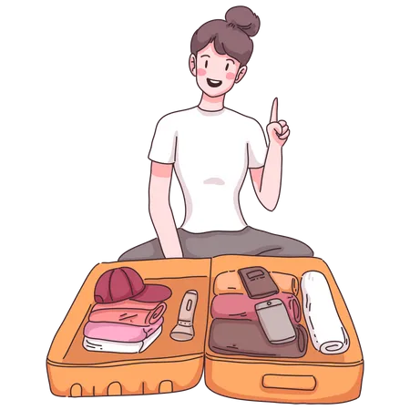 Mujer empacando maleta para gira  Ilustración