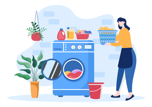 Mujer haciendo lavado de ropa  Ilustración