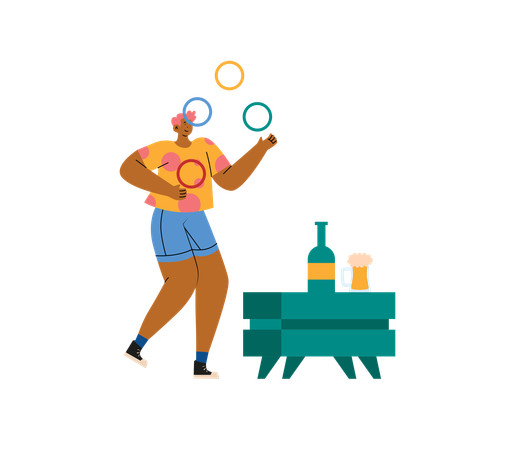 Mujer haciendo malabarismos con aros en el circo  Ilustración