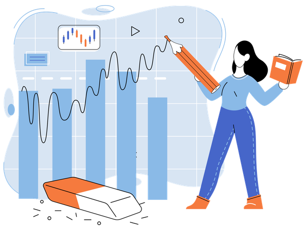 Mujer haciendo manipulación del mercado de valores  Ilustración