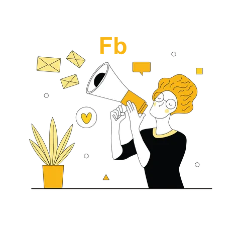 Mujer haciendo marketing en redes sociales  Ilustración