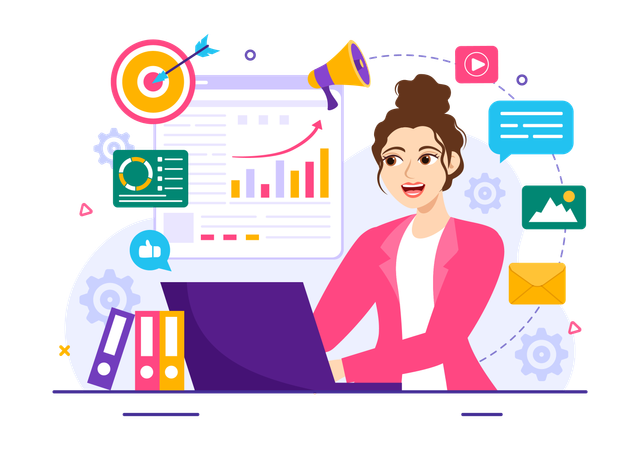 Mujer haciendo marketing online  Illustration