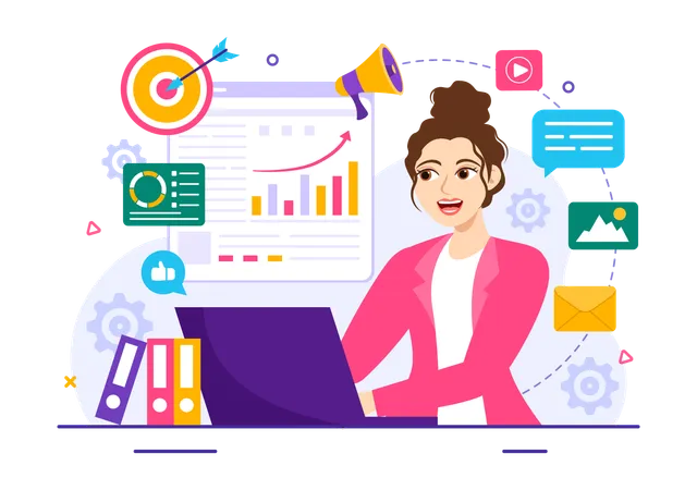 Mujer haciendo marketing online  Illustration