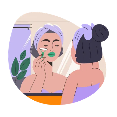 Mujer haciendo masaje facial  Ilustración
