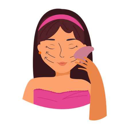 Mujer haciendo masajes faciales  Ilustración