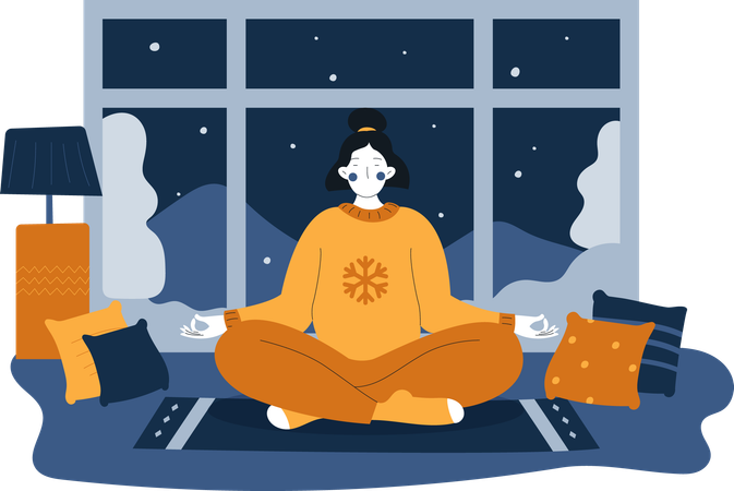 Mujer haciendo meditando  Ilustración