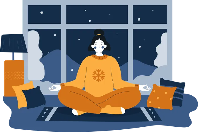 Mujer haciendo meditando  Ilustración