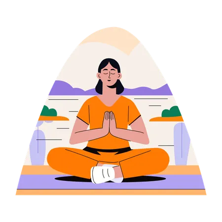 Mujer haciendo meditación  Ilustración