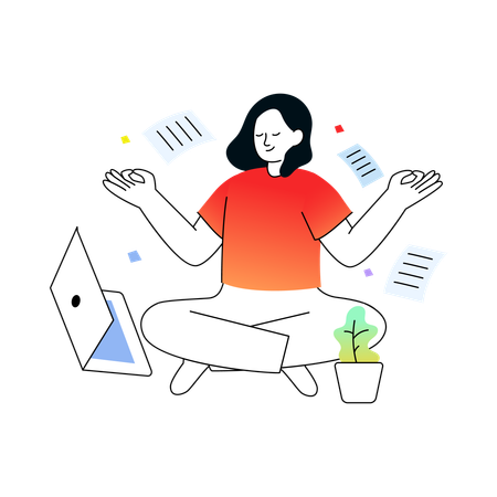 Mujer haciendo meditación en el lugar de trabajo  Illustration