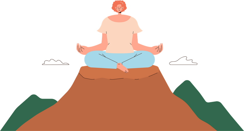 Mujer haciendo meditación en la montaña  Ilustración